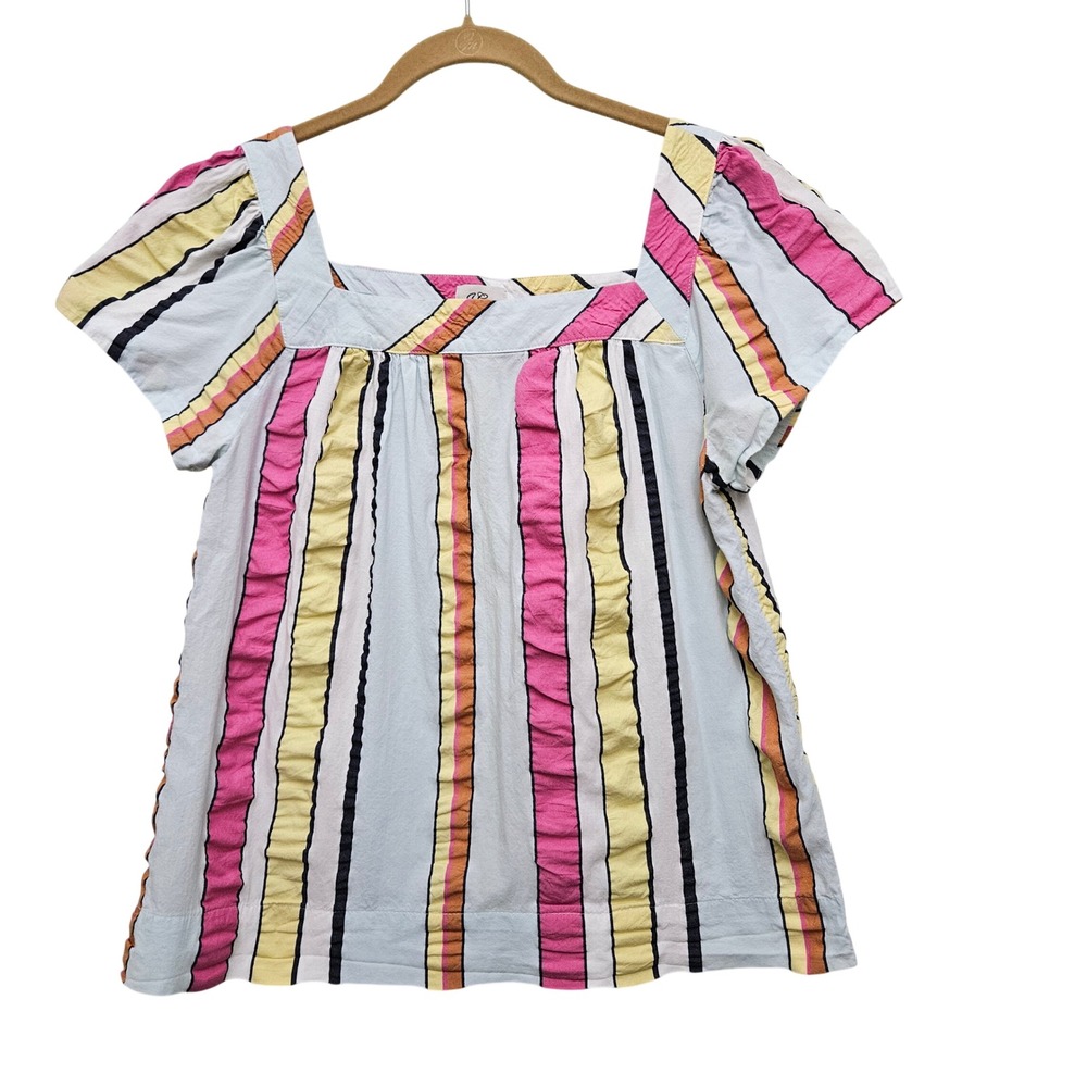 J.Crew Striped Top Women XS Multi-Color Square Neck Ruffle Cotton Boho Summer